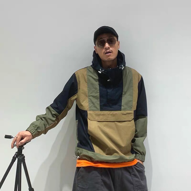 🆕 Original Trend Fashion Autumn New Men's Jumper Jacket American Casual Loose Hooded Patchwork Outerwear Jacket Tide Monochrome Spot 😊 Item Picture