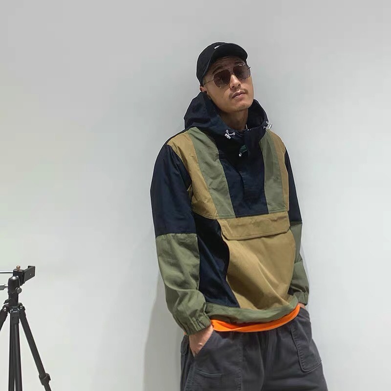 🆕 Original Trend Fashion Autumn New Men's Jumper Jacket American Casual Loose Hooded Patchwork Outerwear Jacket Tide Monochrome Spot 😊 details Picture
