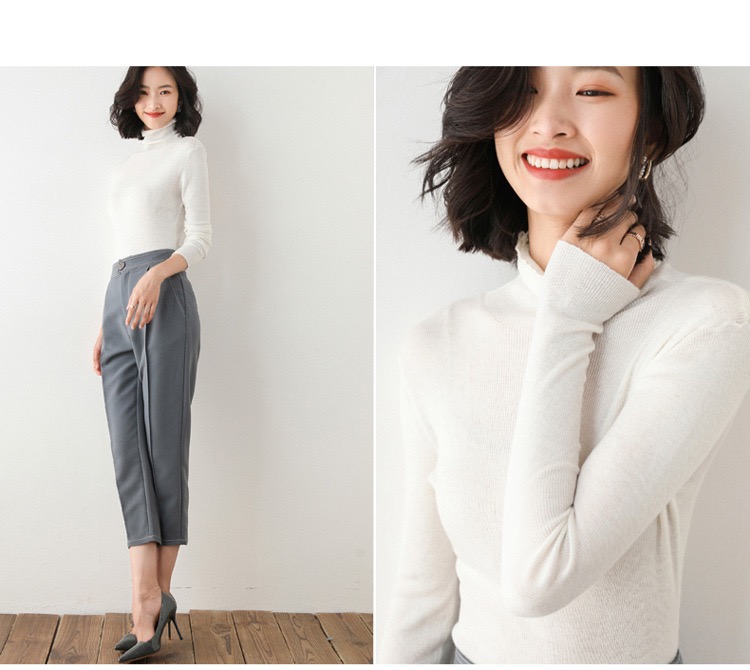 2020 Autumn/Winter new style of women's loose pullover knitted high-neck, large-sized, laid-back base sweater WR