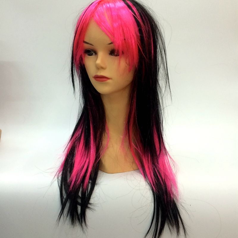 Double color oblique bangs long straight wigs foreign trade wig production custom export full figure