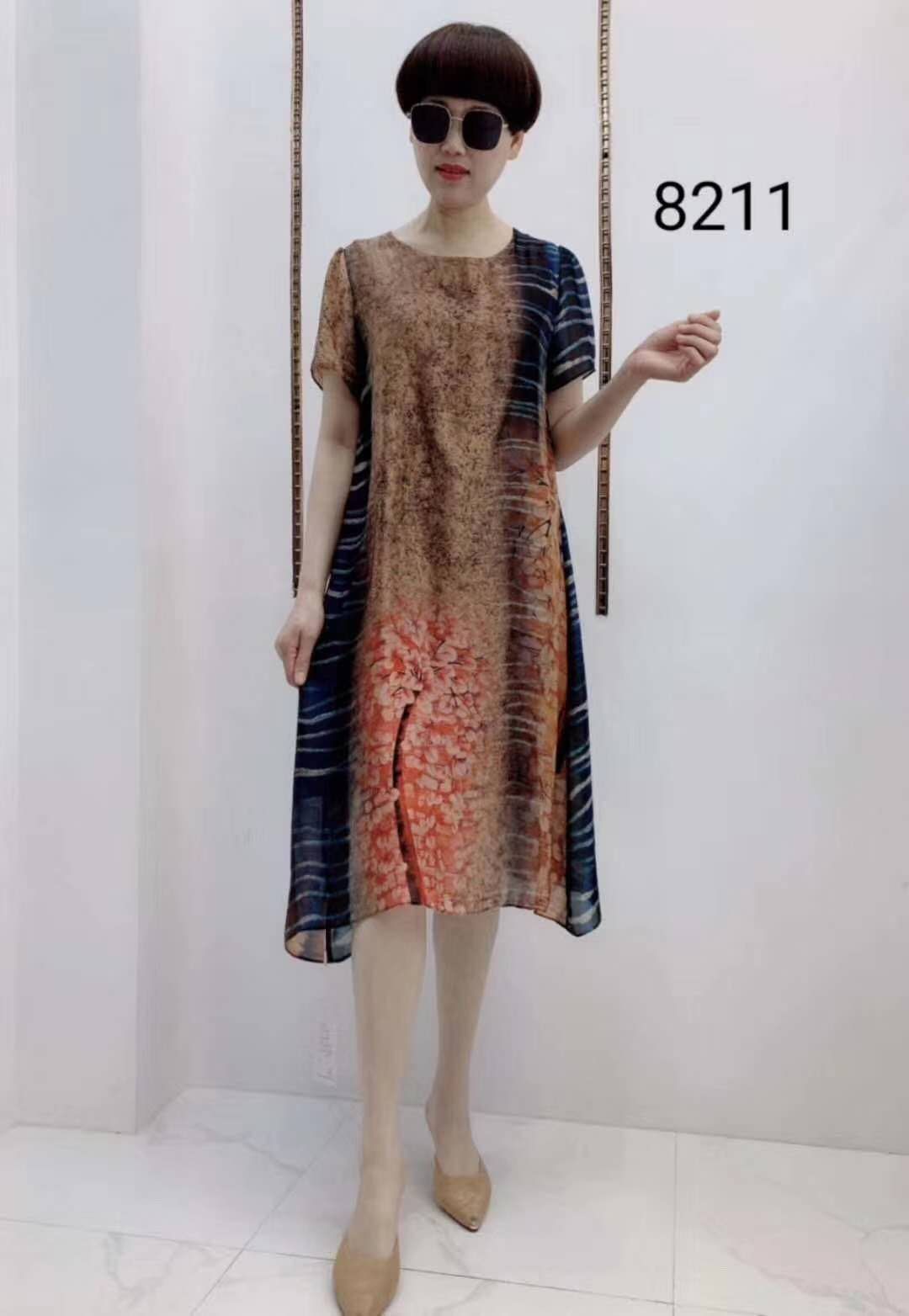 Summer new high-end Hangzhou silk dress for Moms, mid-length silk dress for rich ladies 1