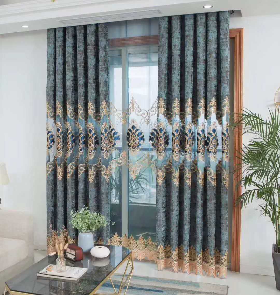 Embroidered fabric 65, gauze 40. Curtains