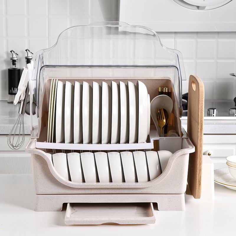 Kitchen bowl and chopstick storage box, draining with covered bowl rack, multi-functional household bowl, basin and plate storage rack, plastic Specification drawing