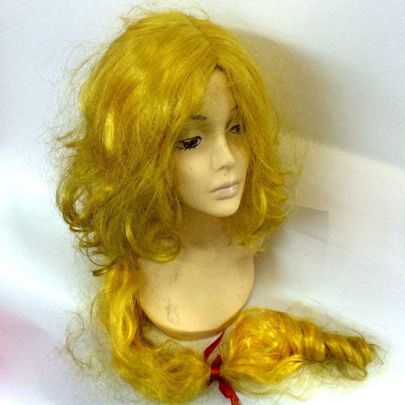 Qanfang festival peluca sombrero amarillo 1m largo princesa grande trenzas peluca cosplay 2213