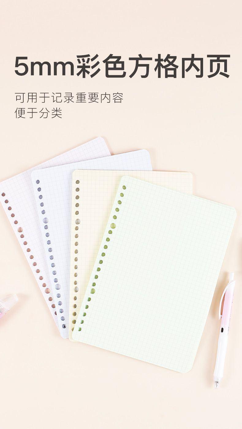 KOKUYO/ Guoyu Campus Color loose-leaf Paper A5/30 pages 5mm grid WCN-CLL3314 Specification image