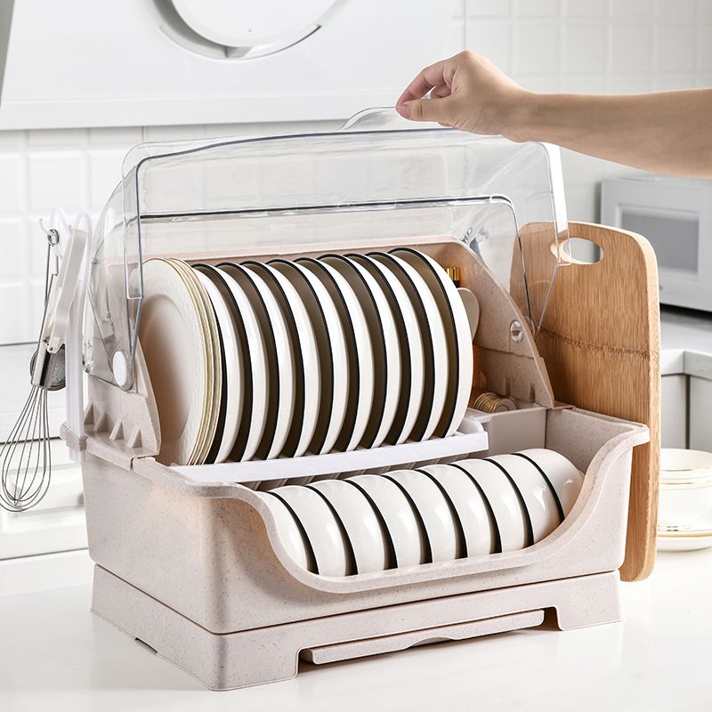 Kitchen bowl and chopstick storage box, draining with covered bowl rack, multi-functional household bowl, basin and plate storage rack, plastic Application Scenario
