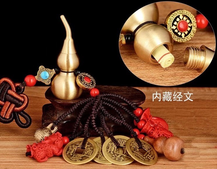 ⚜️⚜️十全十美铜葫芦挂件4材质：纯铜 朱砂 桃木纯铜葫芦，详情图2