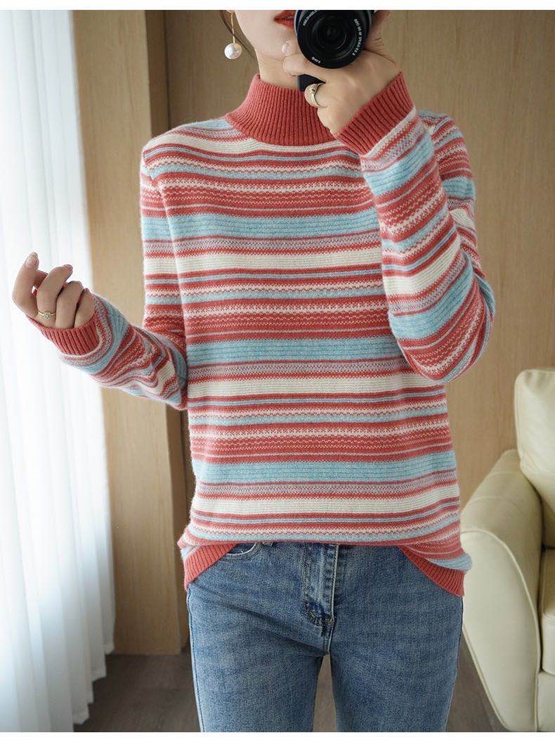2020 Autumn/Winter new style Wool sweater for women, loose pullover, artistic style, high-neck, large-sized, laid-back base sweater W