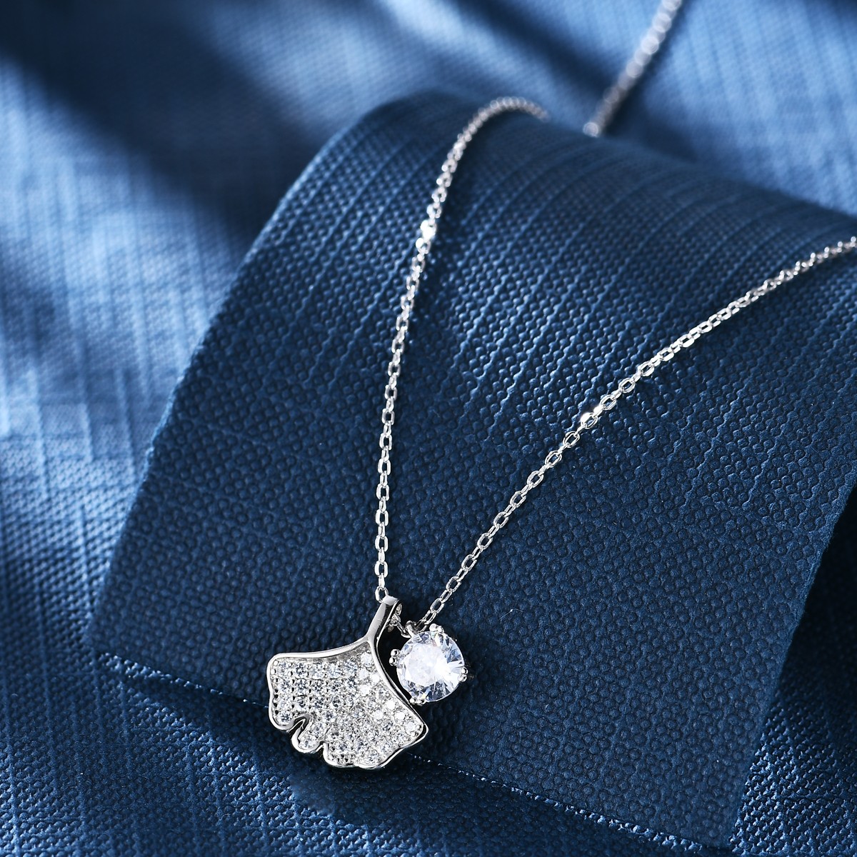 Anton Head Wolf 925 sterling silver set Chain Ginkgo Leaf Diamond Women's Necklace, free shipping starting from one piece detail image 1
