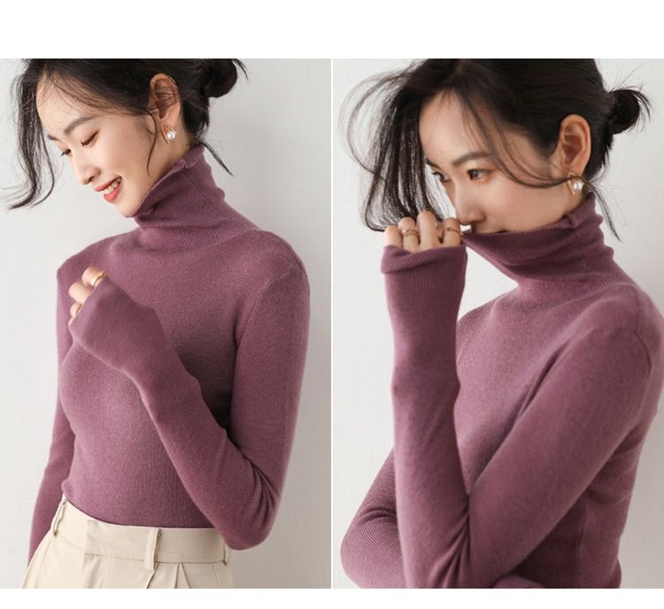 2020 Autumn/Winter new style wool sweater for women, loose pullover, artistic style, high-neck, large-sized, laid-back base sweater TU