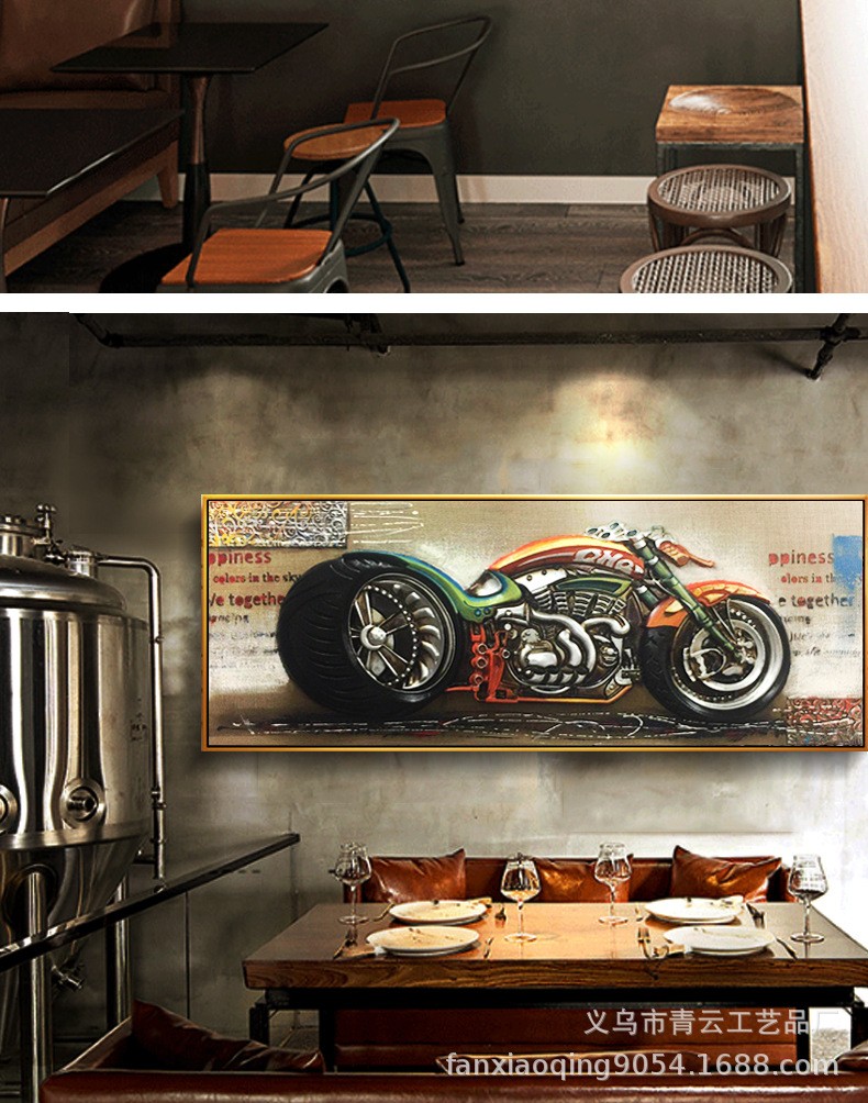 厂家直销批发美式复古立体机车木板壁画饭店餐厅酒吧咖啡厅墙面立体装饰画详情图3