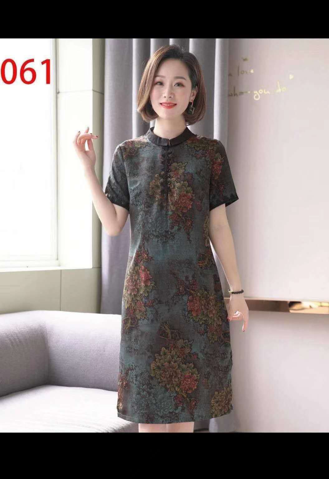 Xiangyunsha dress Summer New high-end Hangzhou silk Mom Women's clothing Rich Lady mid-length silk dress 5