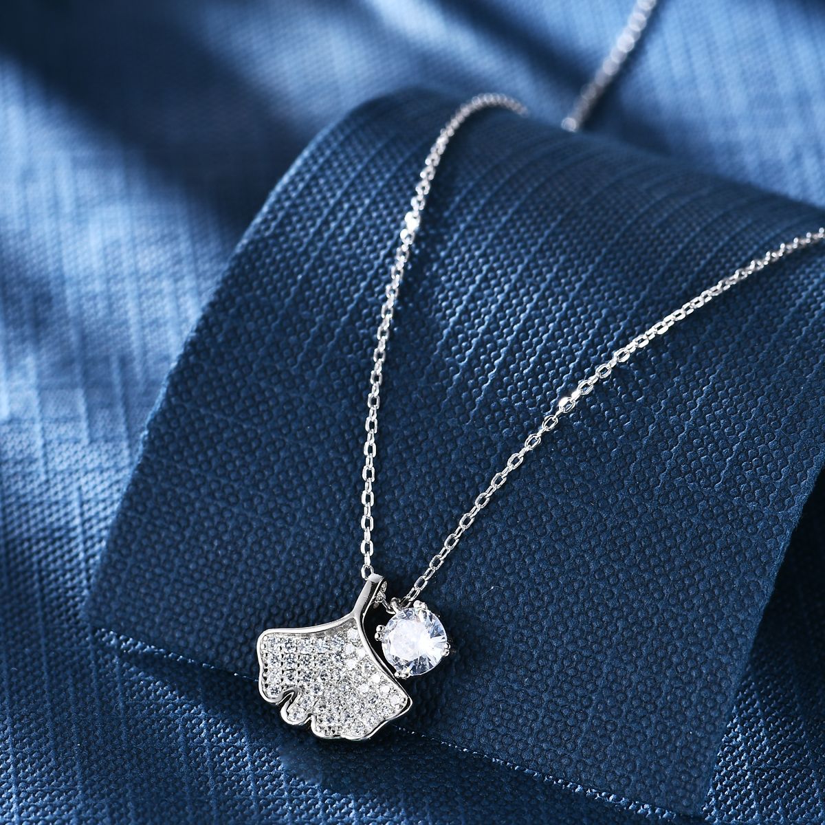Anton Head Wolf 925 sterling silver set Chain Ginkgo Leaf Diamond Women's Necklace, free shipping starting from one piece