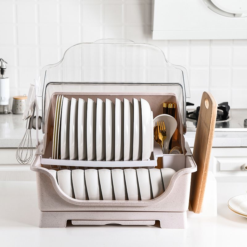 Kitchen bowl and chopstick storage box, draining with covered bowl rack, multi-functional household bowl, basin and plate storage rack, plastic details Picture