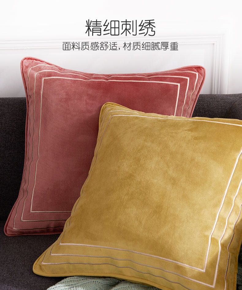ins风 轻奢简约荷兰绒抱枕 天鹅绒靠垫刺绣