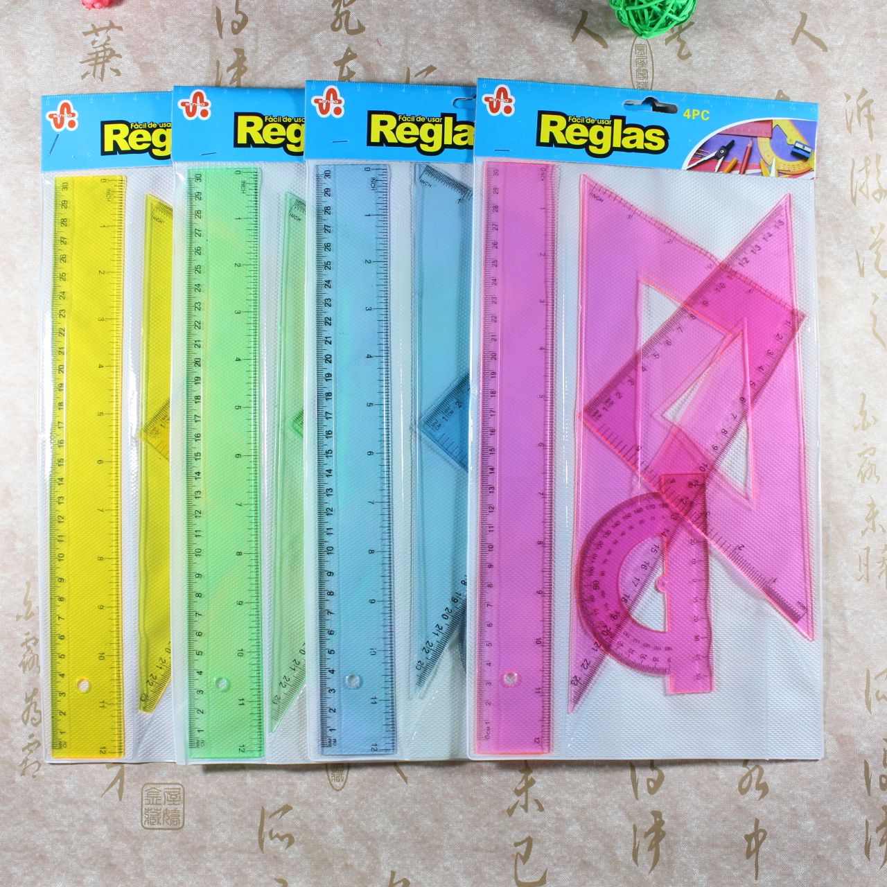 30 cm color set ruler special plastic ruler ruler protractor tripod for primary school students' drawing work wholesale thumbnail