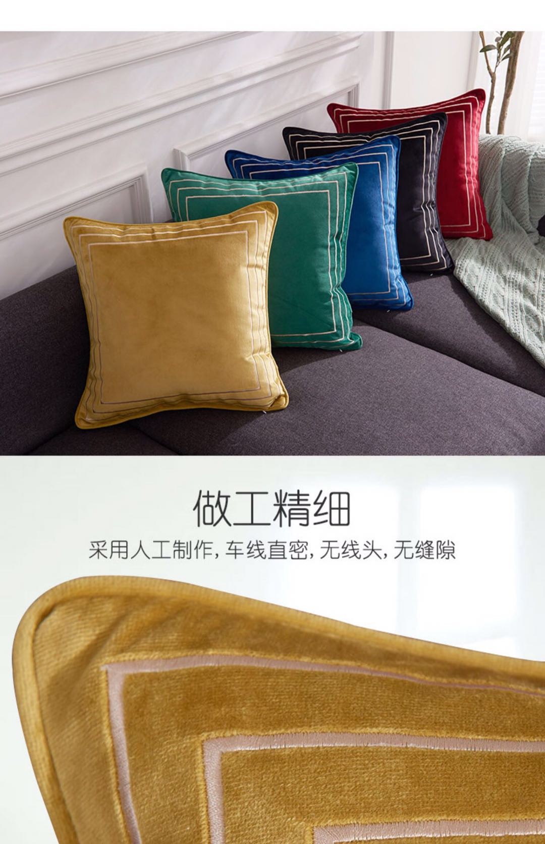ins风 轻奢简约荷兰绒抱枕 天鹅绒靠垫刺绣详情图3