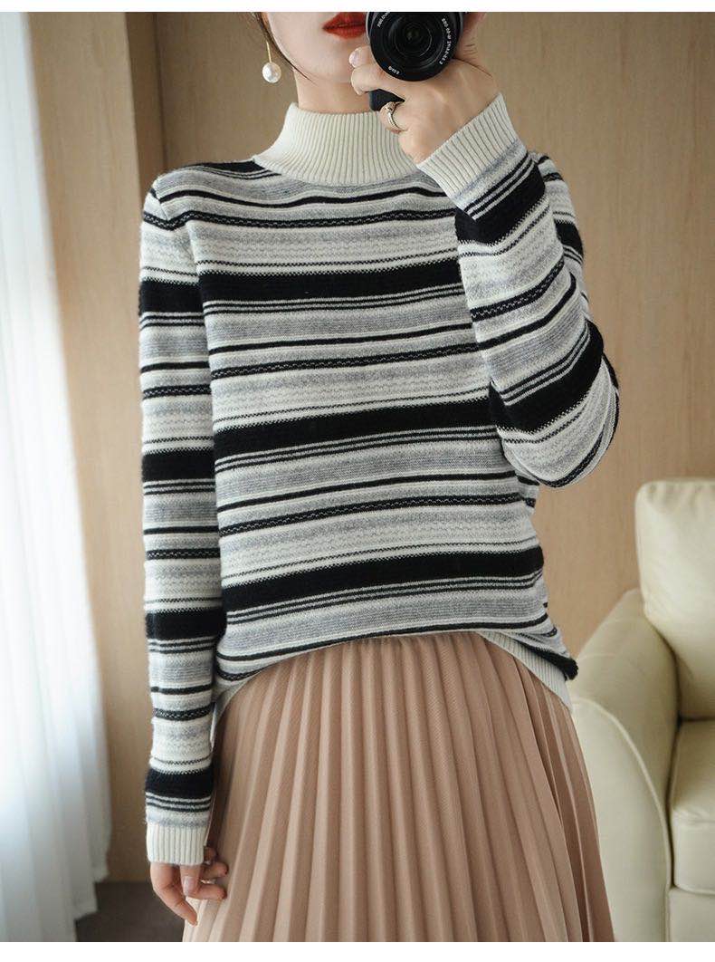 New Autumn/Winter 2020 cashmere sweater for women, loose pullover, artistic style, high-neck, large-sized, laid-back base sweater H