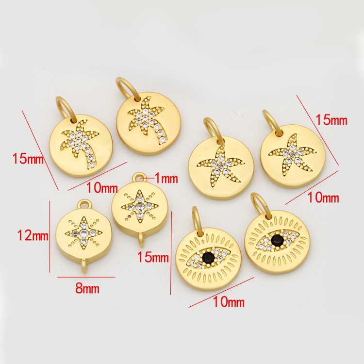 Zhongxing Accessories diy Accessories Korean version zircon inlaid starfish five-pointed star eye coconut tree round bracelet pendant wholesale