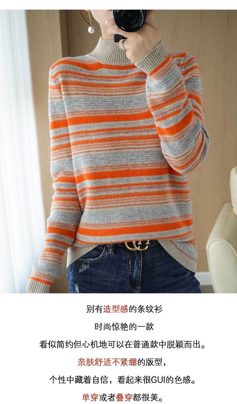 2020 Autumn/Winter new style wool sweater for women, loose pullover, artistic style, high-neck, large-sized, laid-back base sweater J