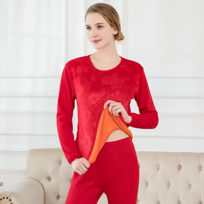 Seamless thermostatic thermal underwear with cotton base sweater and fleece thickened long underwear set 34 thumbnail