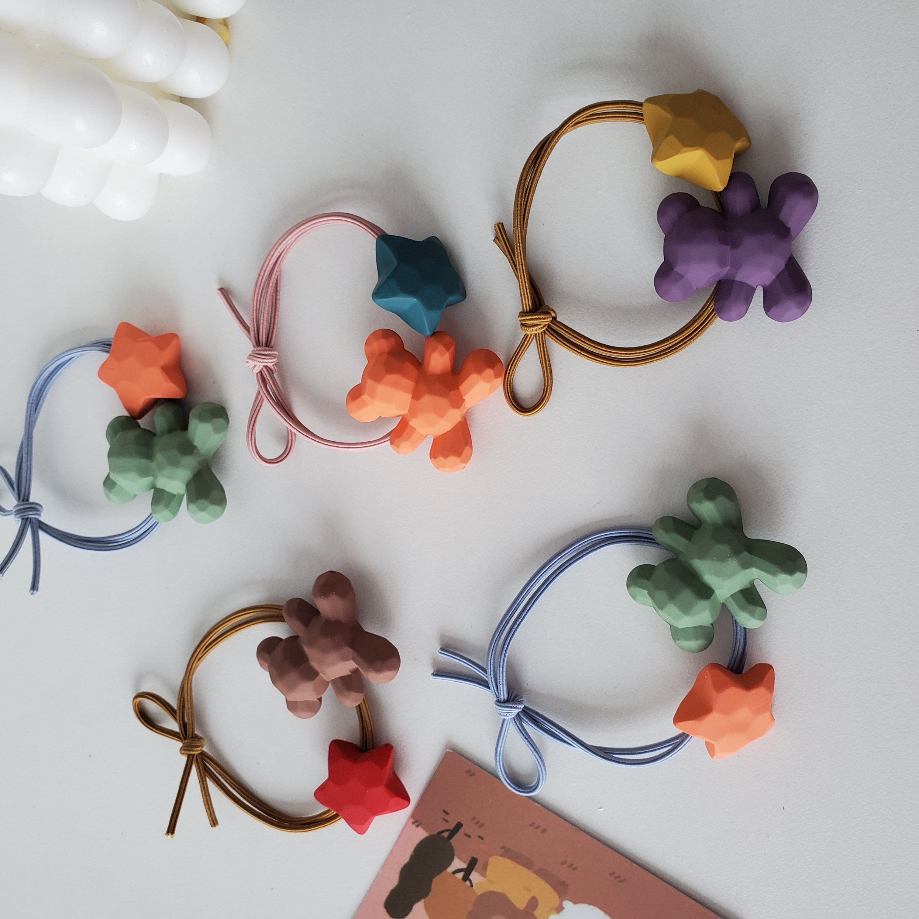 Korean chic style hair tie, high-end rubber bead hair band, high-elasticity hair tie, simple hair tie, 4 pieces per clip