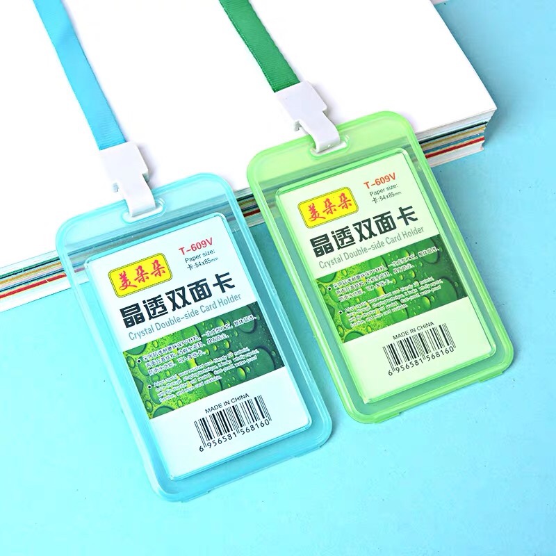 清新简约学生公交卡套饭卡工作证件门禁卡套彩色透明胸卡工牌带绳详情图3