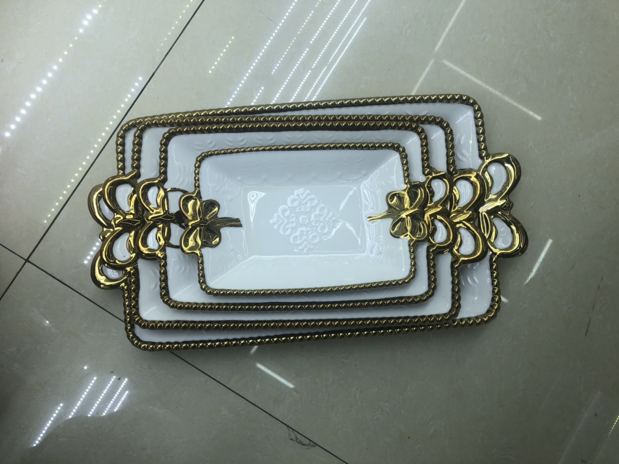 电镀陶瓷浮雕盘长方形35cm