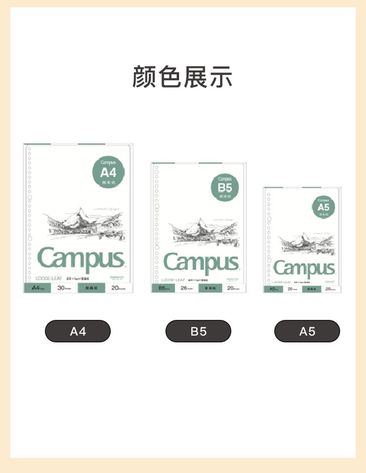 KOKUYO/国誉Campus活页纸 图画纸A5/20页WCN-CLG3215详情图3