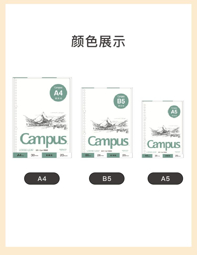 KOKUYO/ Guoyu Campus Loose-leaf Paper Drawing Paper A4/20 pages WCN-CLG2215 Specification image