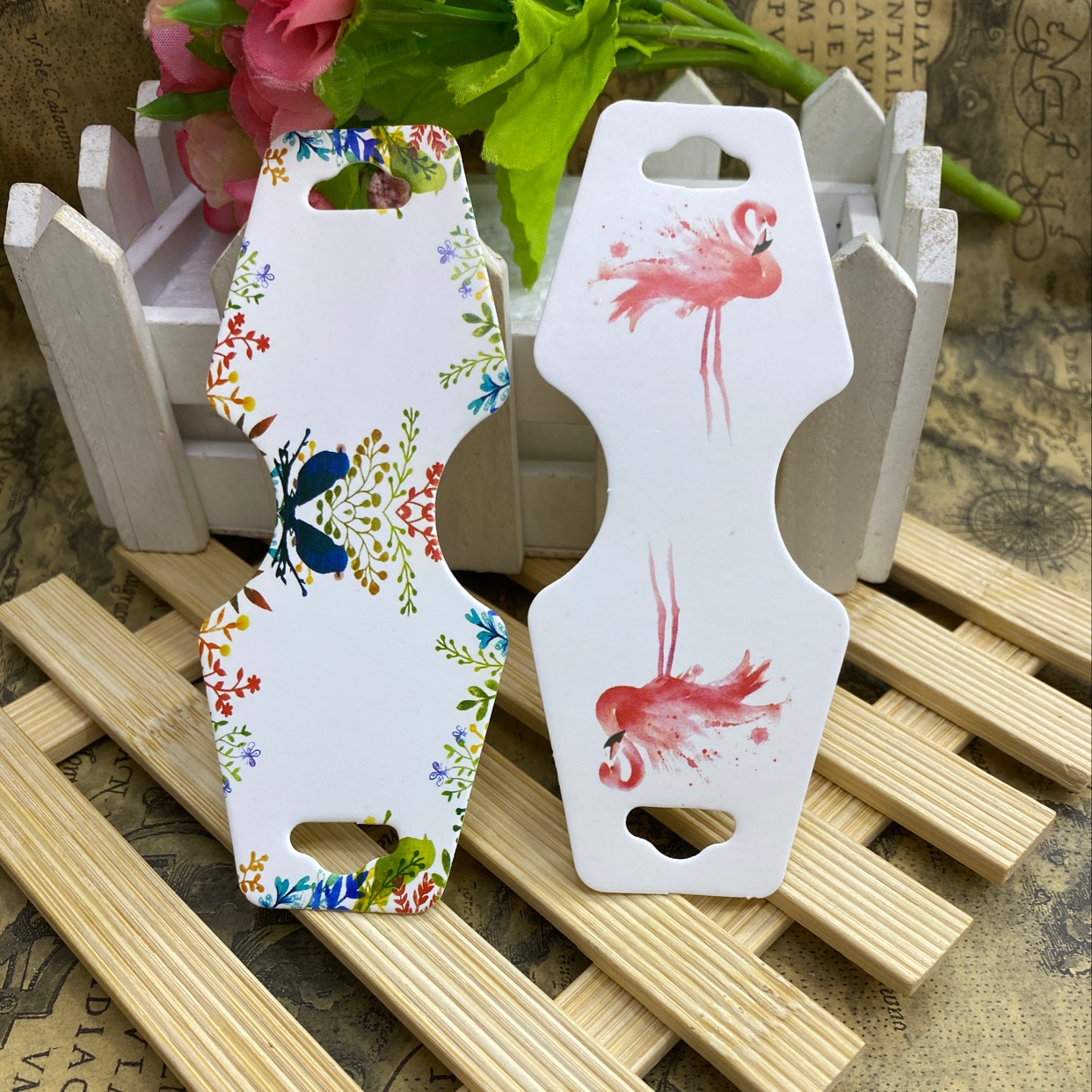 俊鸿卡片。皮筋花吊卡 火烈鸟吊卡