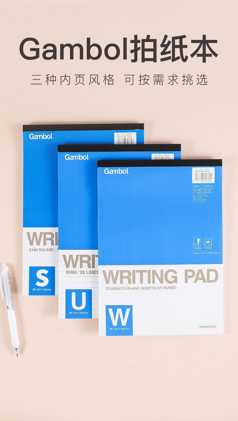 KOKUYO Gambol photo, horizontal line on paper, B5/70 pages, WCN-B5-708, blue and white detail image 1