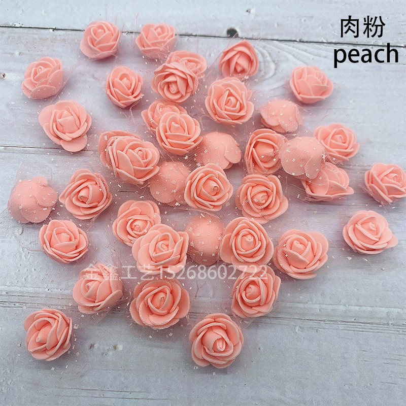 2.5cm泡沫花带纱蕾丝仿真玫瑰花喜糖盒配件DIY花环头饰材料婚庆花详情图9