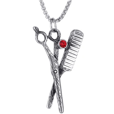 Stainless steel necklace, scissors pendant, fashionable and trendy scissors, comb pendant detail image 1