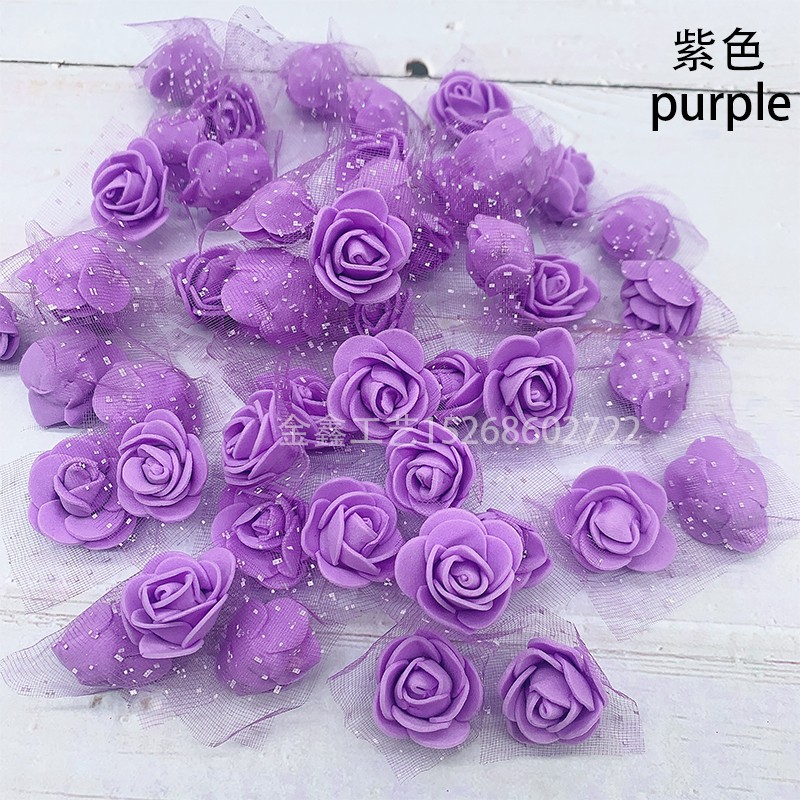 2.5cm泡沫花带纱蕾丝仿真玫瑰花喜糖盒配件DIY花环头饰材料婚庆花详情图7