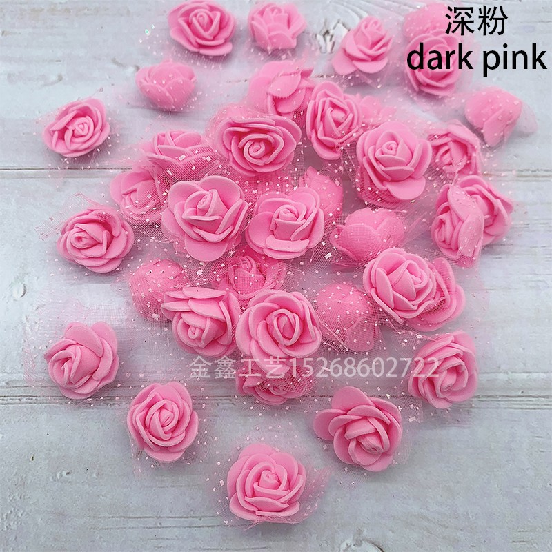 2.5cm泡沫花带纱蕾丝仿真玫瑰花喜糖盒配件DIY花环头饰材料婚庆花详情图6