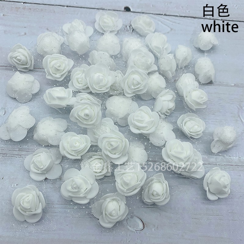 2.5cm泡沫花带纱蕾丝仿真玫瑰花喜糖盒配件DIY花环头饰材料婚庆花详情图1