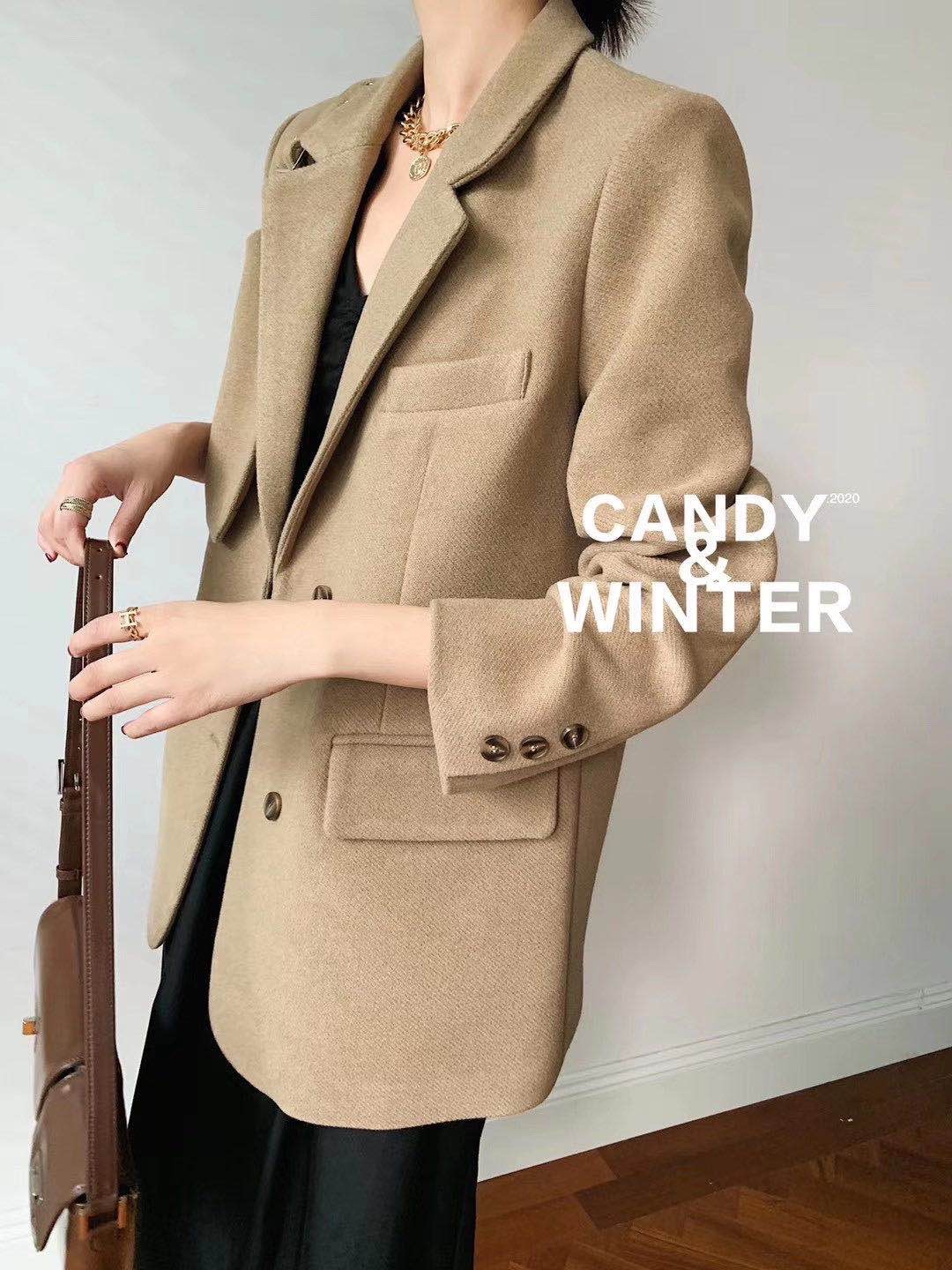 New Korean-style slim-fit casual women's tweed coat details Picture