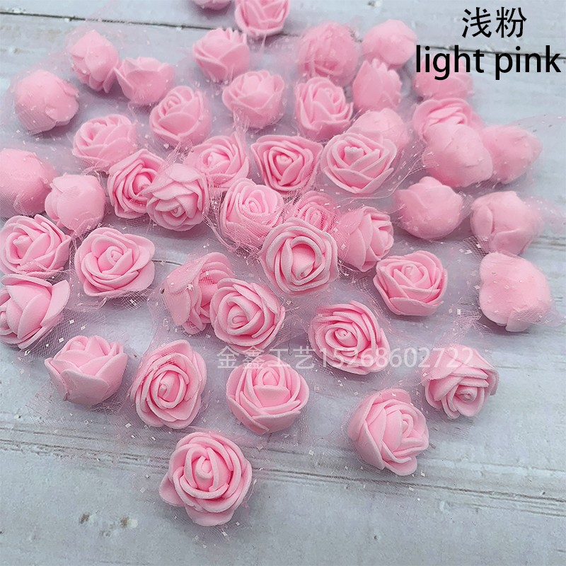 2.5cm泡沫花带纱蕾丝仿真玫瑰花喜糖盒配件DIY花环头饰材料婚庆花详情图5