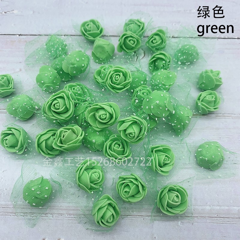 2.5cm泡沫花带纱蕾丝仿真玫瑰花喜糖盒配件DIY花环头饰材料婚庆花详情图3