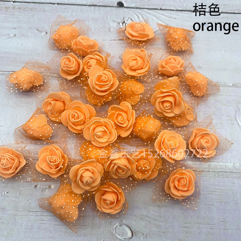 2.5cm泡沫花带纱蕾丝仿真玫瑰花喜糖盒配件DIY花环头饰材料婚庆花详情图2