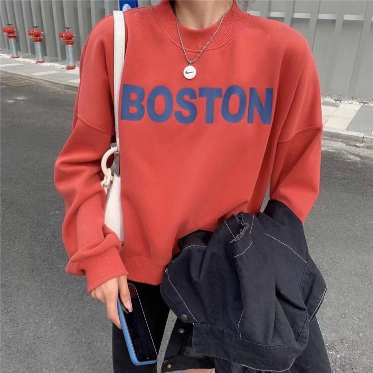 吉米赛欧 2020冬新品 常规长短红橘色字母卫衣