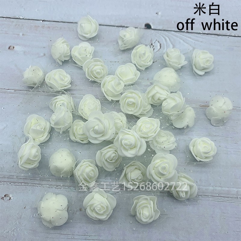 2.5cm泡沫花带纱蕾丝仿真玫瑰花喜糖盒配件DIY花环头饰材料婚庆花详情图4