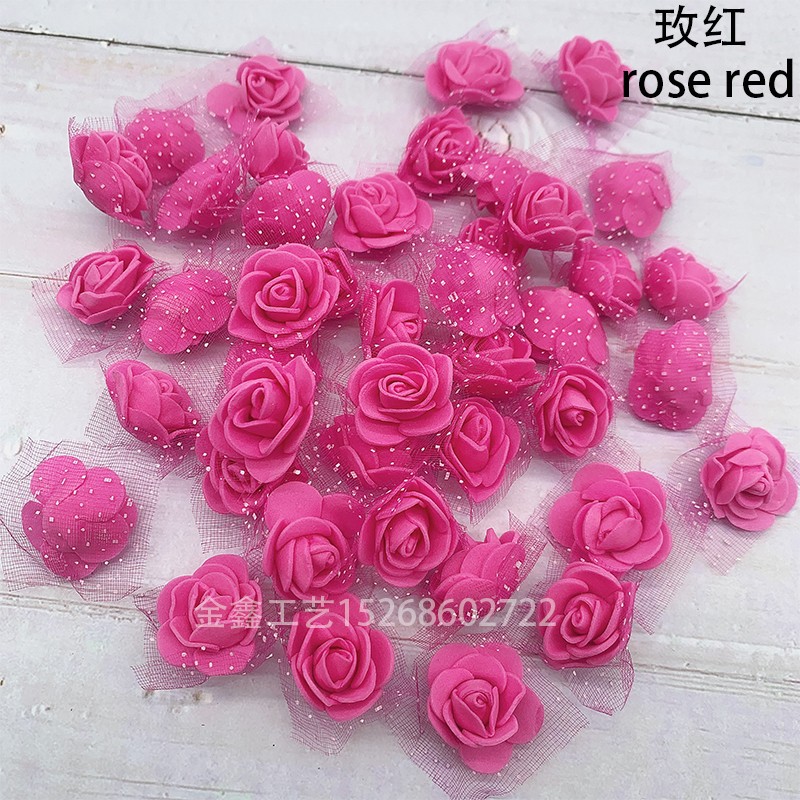 2.5cm泡沫花带纱蕾丝仿真玫瑰花喜糖盒配件DIY花环头饰材料婚庆花详情图11