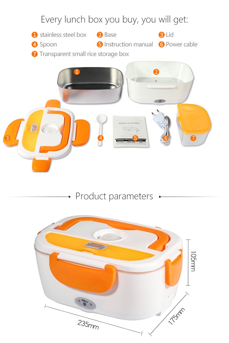 Plug-in self-heating bento for office workers, insulated and heated lunch box, hot food, magic plastic split detail image 9