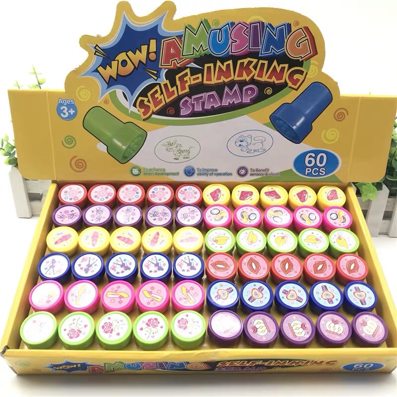 There are 60 cartoon toy stamps in the color box
