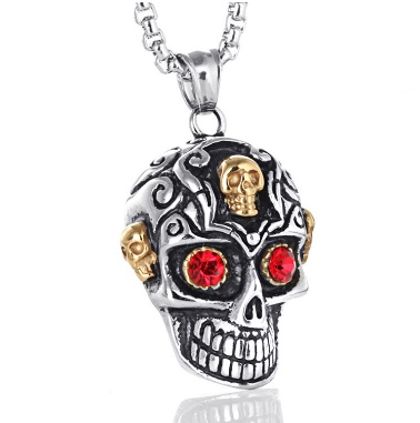 New Red-eyed Sunny Ghost head pendant, retro style skull head stainless steel pendant, golden ghost head necklace