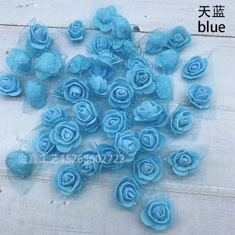 2.5cm泡沫花带纱蕾丝仿真玫瑰花喜糖盒配件DIY花环头饰材料婚庆花详情图8