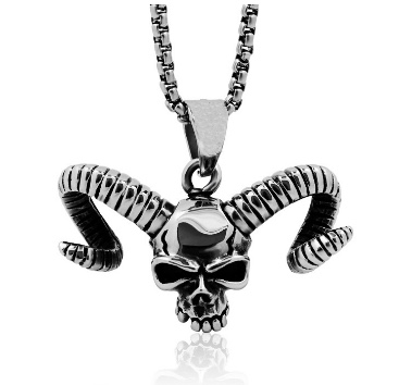 European and American retro trend ghost head pendants, sheep head titanium steel pendants, popular European and American skull head men's pendants, ox horn necklaces