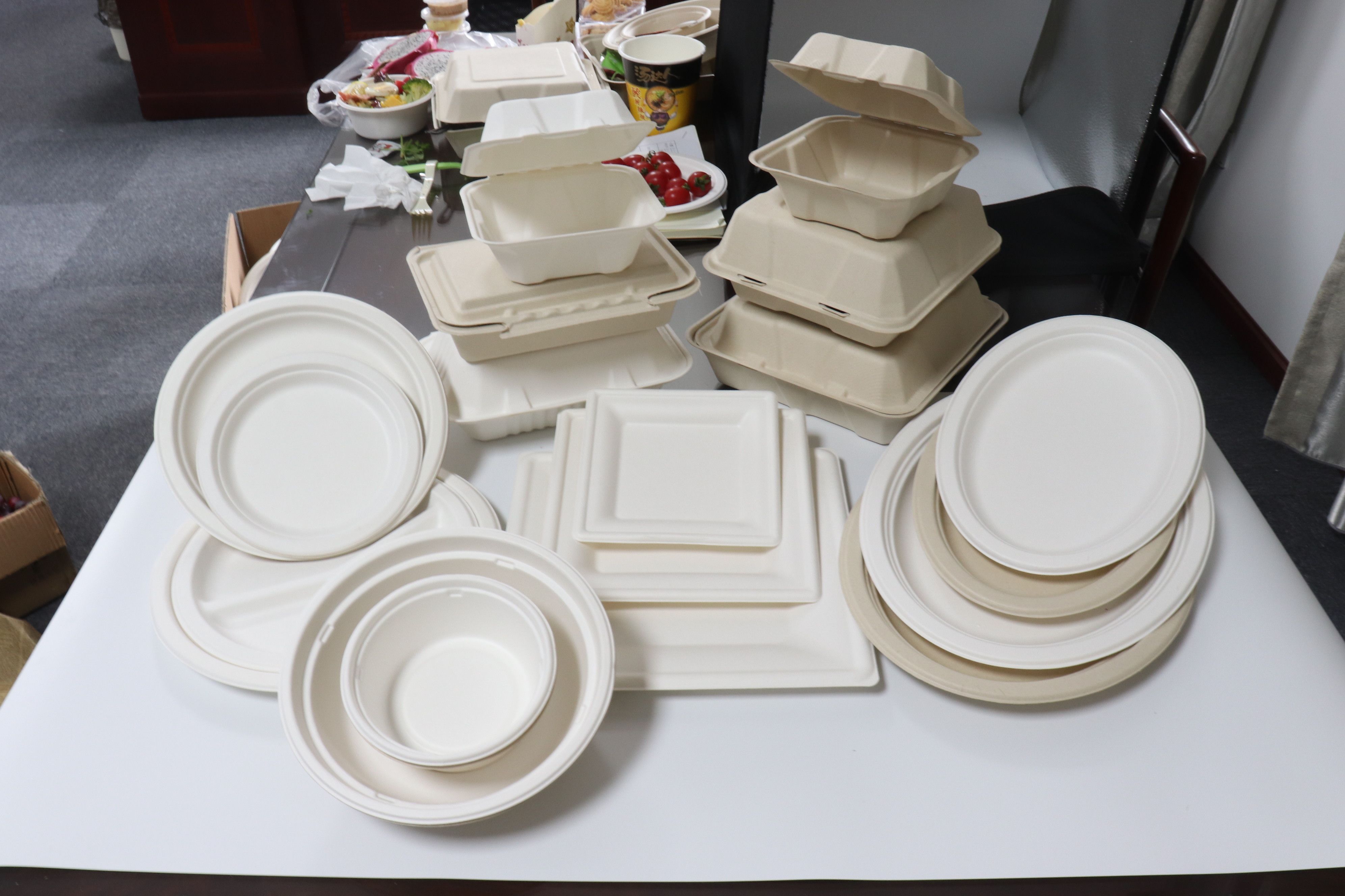 10 Inch 3 Grid Sugarcane Pulp Bamboo Pulp Disposable Environmental Protection Completely Degradable Tableware Three Grid Round Plate Can Be Composted Disk Item Picture